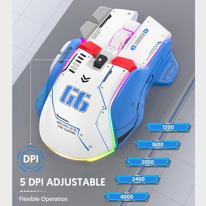FreeWolf G6 Wireless Gaming Mouse with 5 DPI adjustment levels indicated
