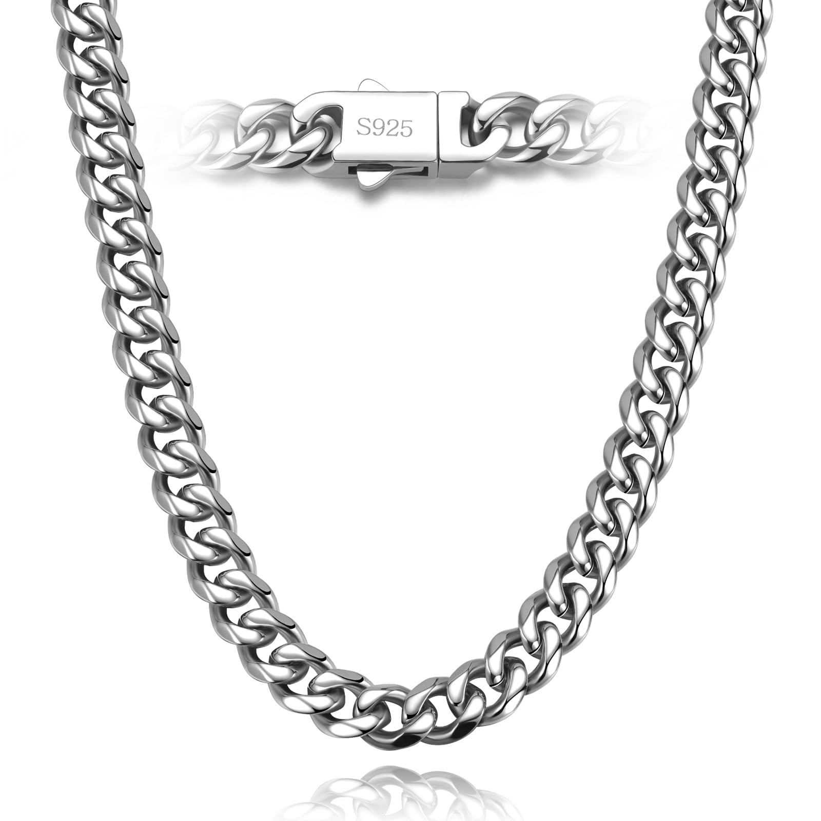 catonmoon7mm Miami Cuban Link Chain Necklace for Men And Women, 316l  Stainless Steel And 925 Sterling Silver Filled, Available In  18/20/22/24/26/28/30