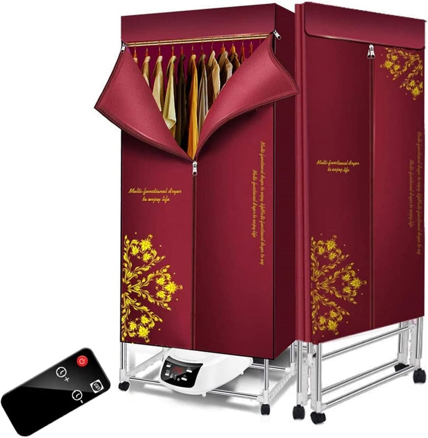 Foldable Electric Clothes Airer Dryer, Negative Ion Purification Heated Clothes Dryer, 1500W Clothes Dryer Overheating Protection, 2-Tier Large Capacity 15kg (Color : Red)