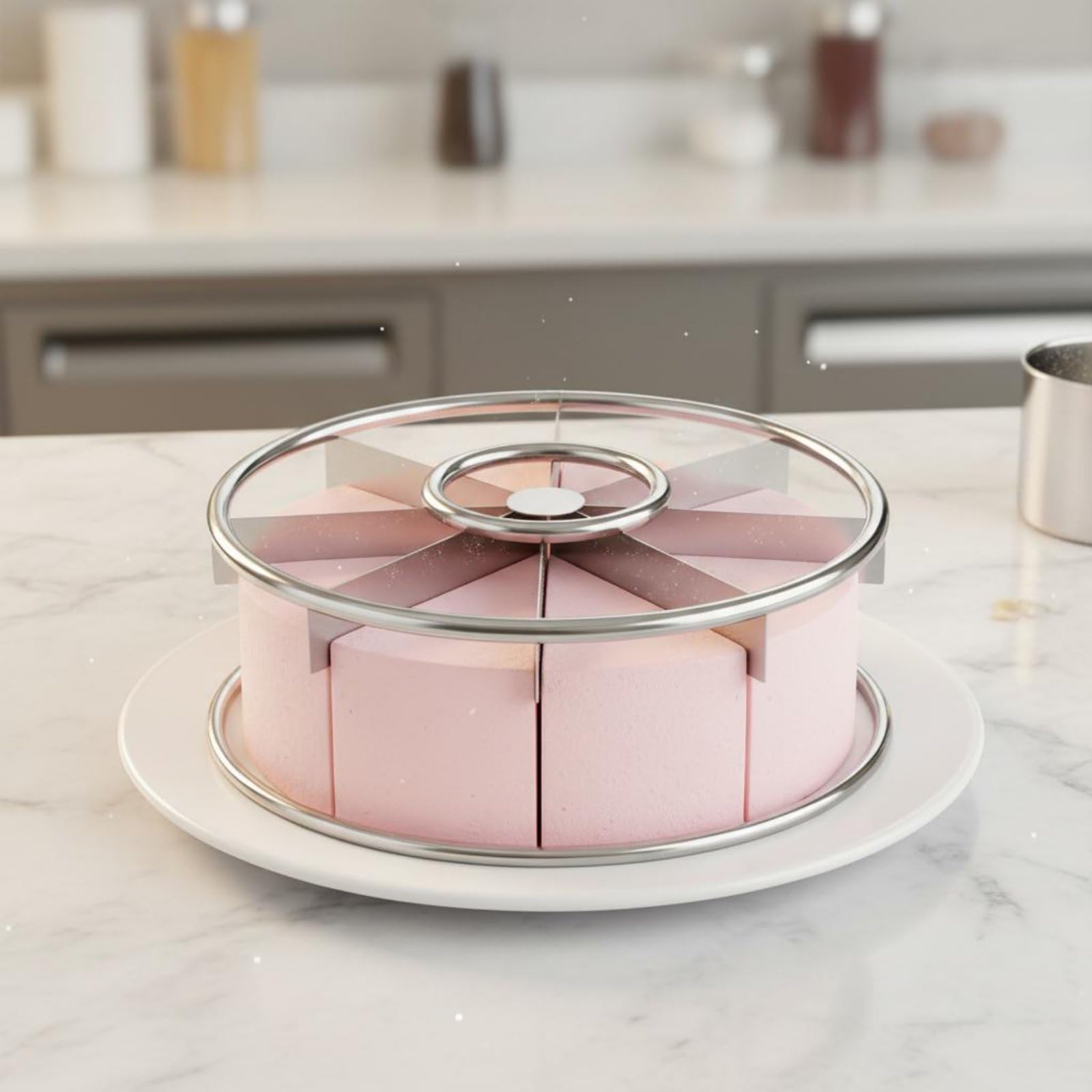 Milageto Diviseur de Gâteau Outil de Portionnage Coupe-gâteau Marqueur de Tranches Conception à Huit Parts pour Morceaux Égaux Acier Inoxydable Robuste