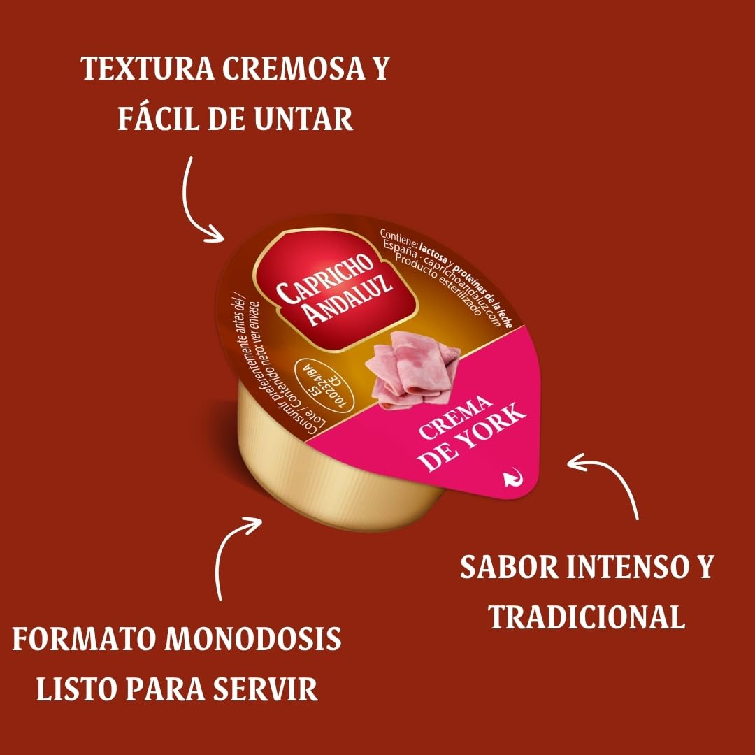 Capricho Andaluz - Bolsa Crema de York 8 Unidades en Monodosis de 25gr Untable para tus Desayunos y Meriendas con un Envasado Práctico y Cómodo para Llevar