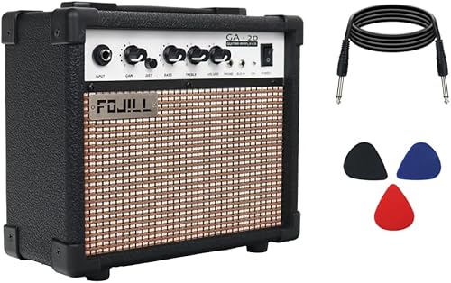 Fojill Amplificador de guitarra eléctrica de 20 W, amplificador de práctica pequeño portátil de viaje con conector de auriculares de 3.5 pulgadas,