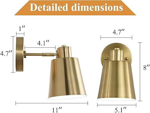 Miniatura 8 de Juego de dos apliques de pared a pilas, dorado moderno con control remoto, iluminación de pared regulable para interiores, no cableada, lámpara de