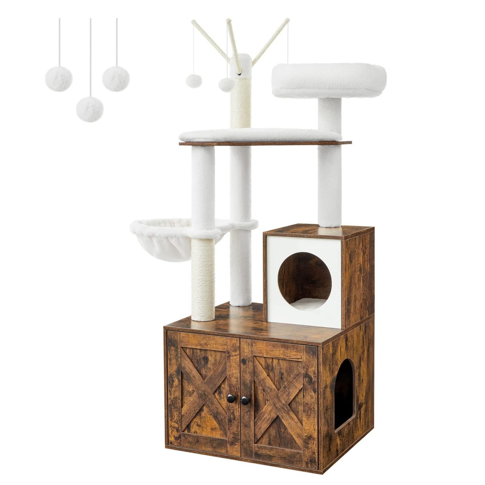 Katzenkletterregal Katzentoilette Katzenbaum All in One Groß Katze Kletterregal Katzenmöbel mit Kratzbaum Verstecktes Gehege