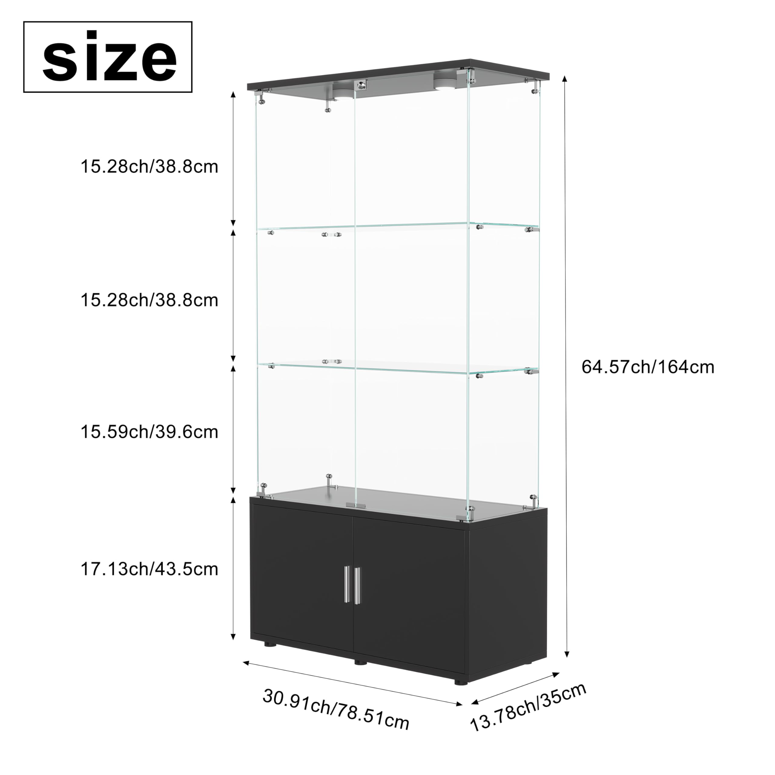 Vetrina in vetro, vetrina LED 3 strati legno 4 porte serratura
