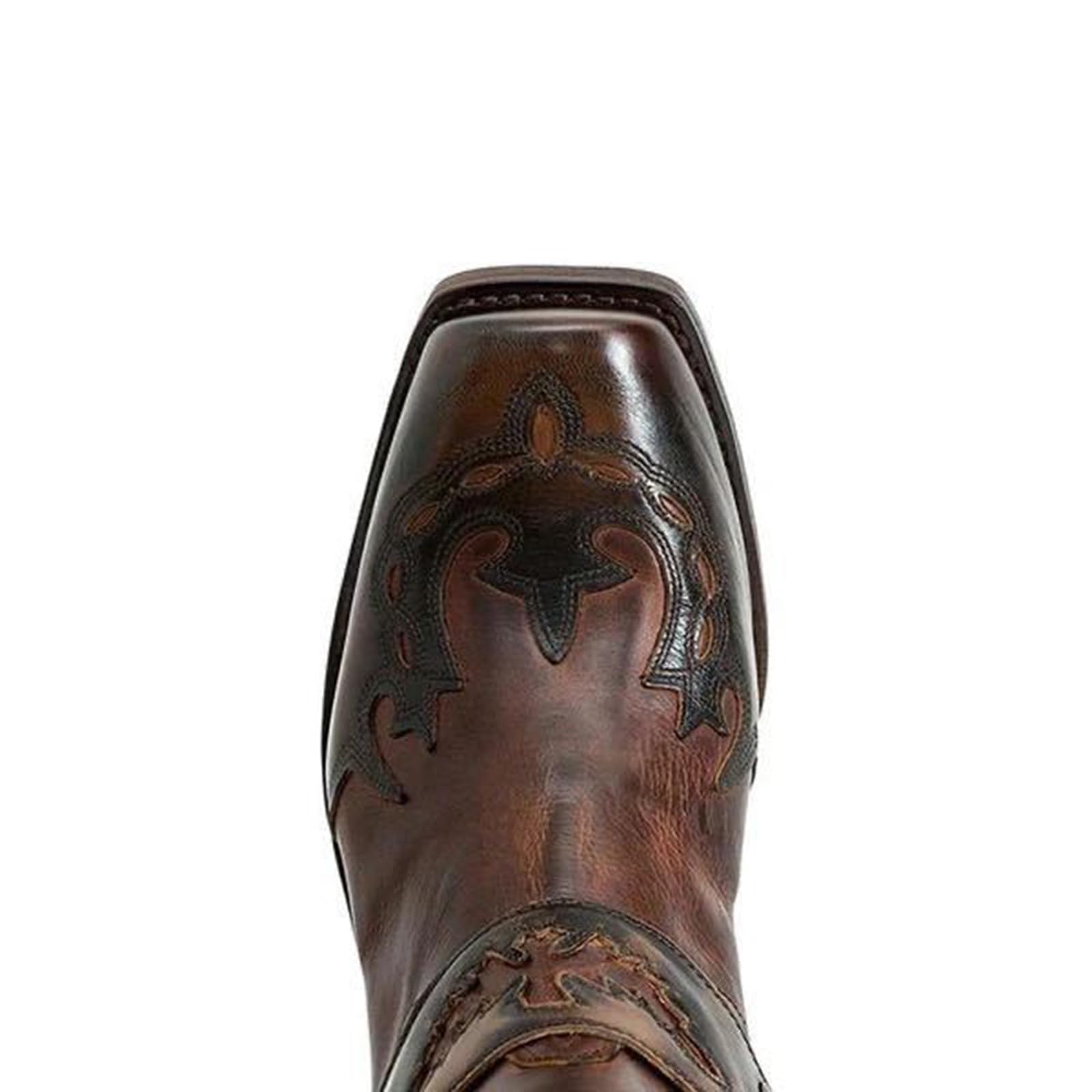 Uomo Stivali Western Stivaletti da Cowboy in Pelle PU Quadrato Testa Stivali da Equitazione