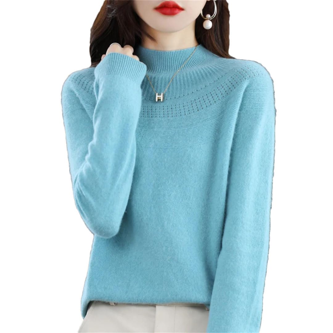 Damski sweter z solidnej wełny sweter z długim rękawem Hollow Loose Slim Fit jednolity kolor proste wszechstronne topy