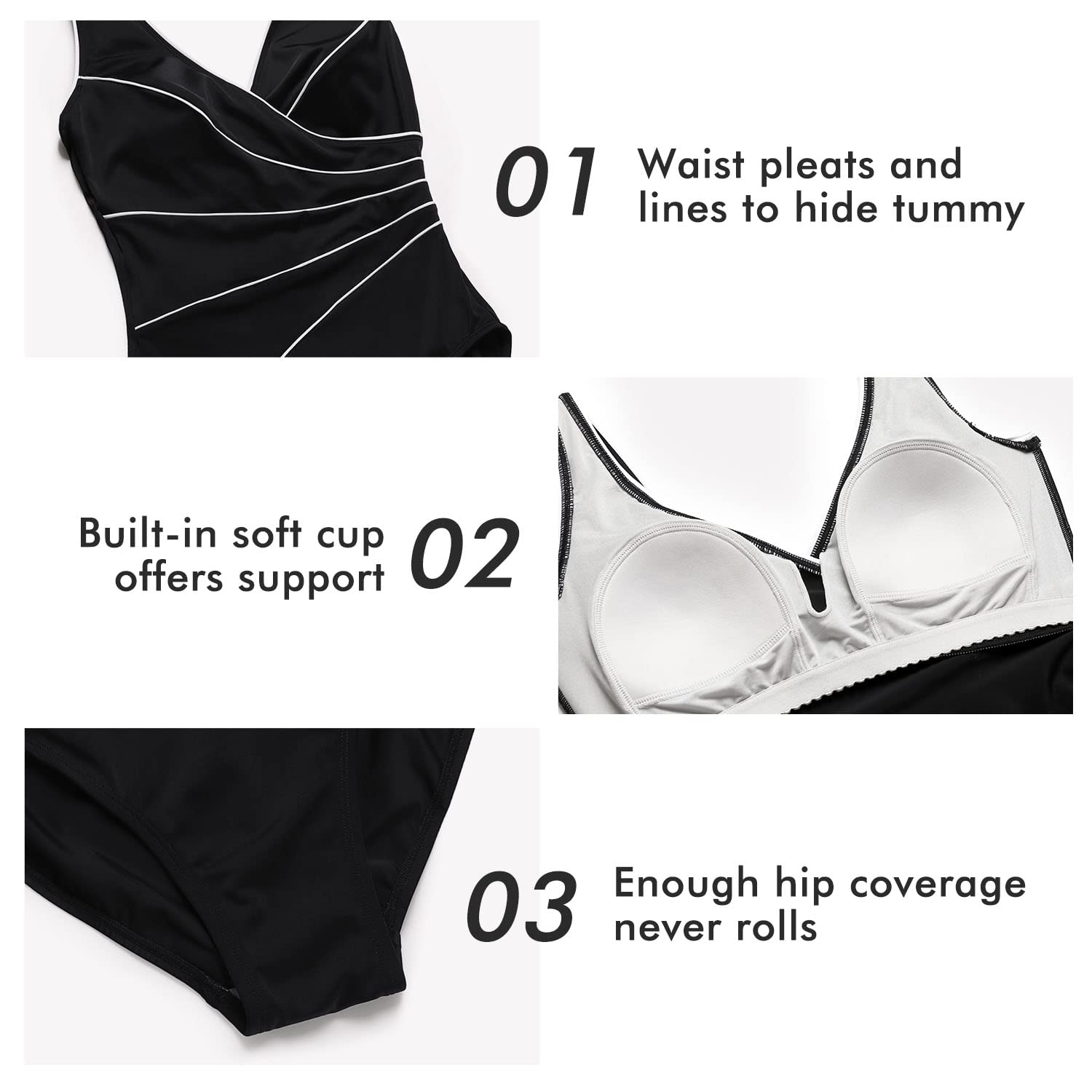 DELIMIRA Maillot de Bain Une pièce rembourré pour Femme - Grandes Tailles - Col en V