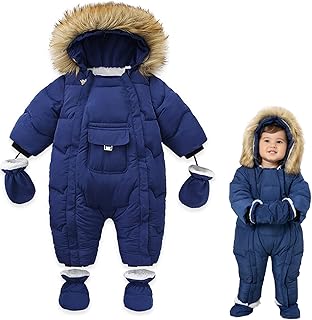 Milkiwai Baby,Clothing,Baby Girls 0-24m,Snow & Rainwear,Snowsuits Milkiwai Newborn Baby Cute Warmer Hooded Snowsuit Quilting Process Double Zipper Unisex RompersThicken Cotton Fleece Cute Pocket Hooded Winter Coats Jumpsuit with Detachable Gloves