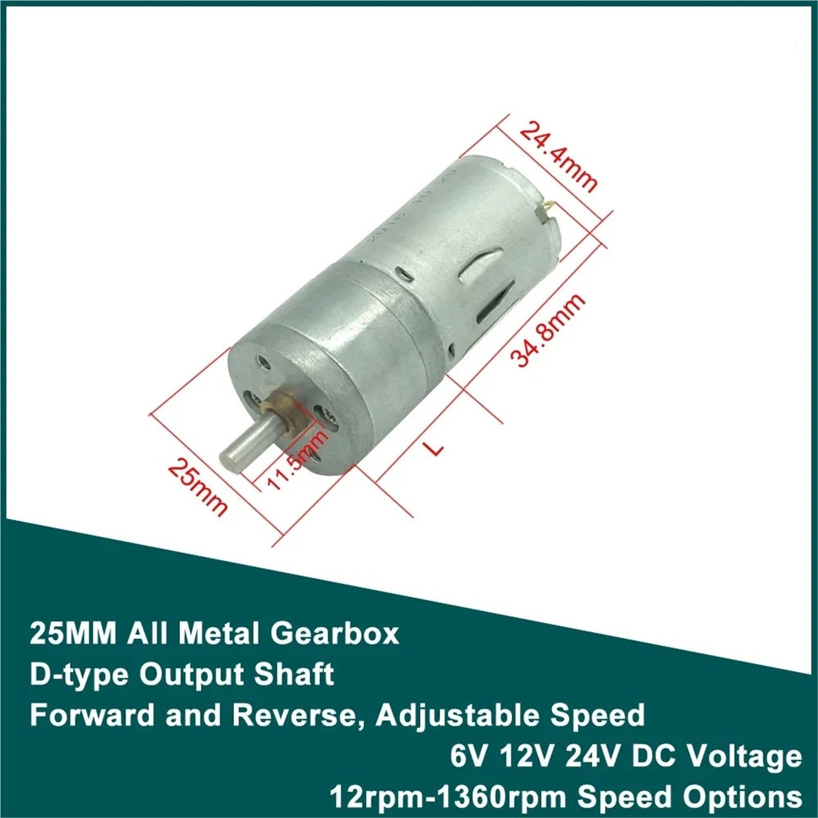 Motorreductor JGA25-370 de 12 V CC, robot de bajas revoluciones y alto par, micromotor de 6 V, reductor de 12 V y 24 V CC.(Package A,60rpm)
