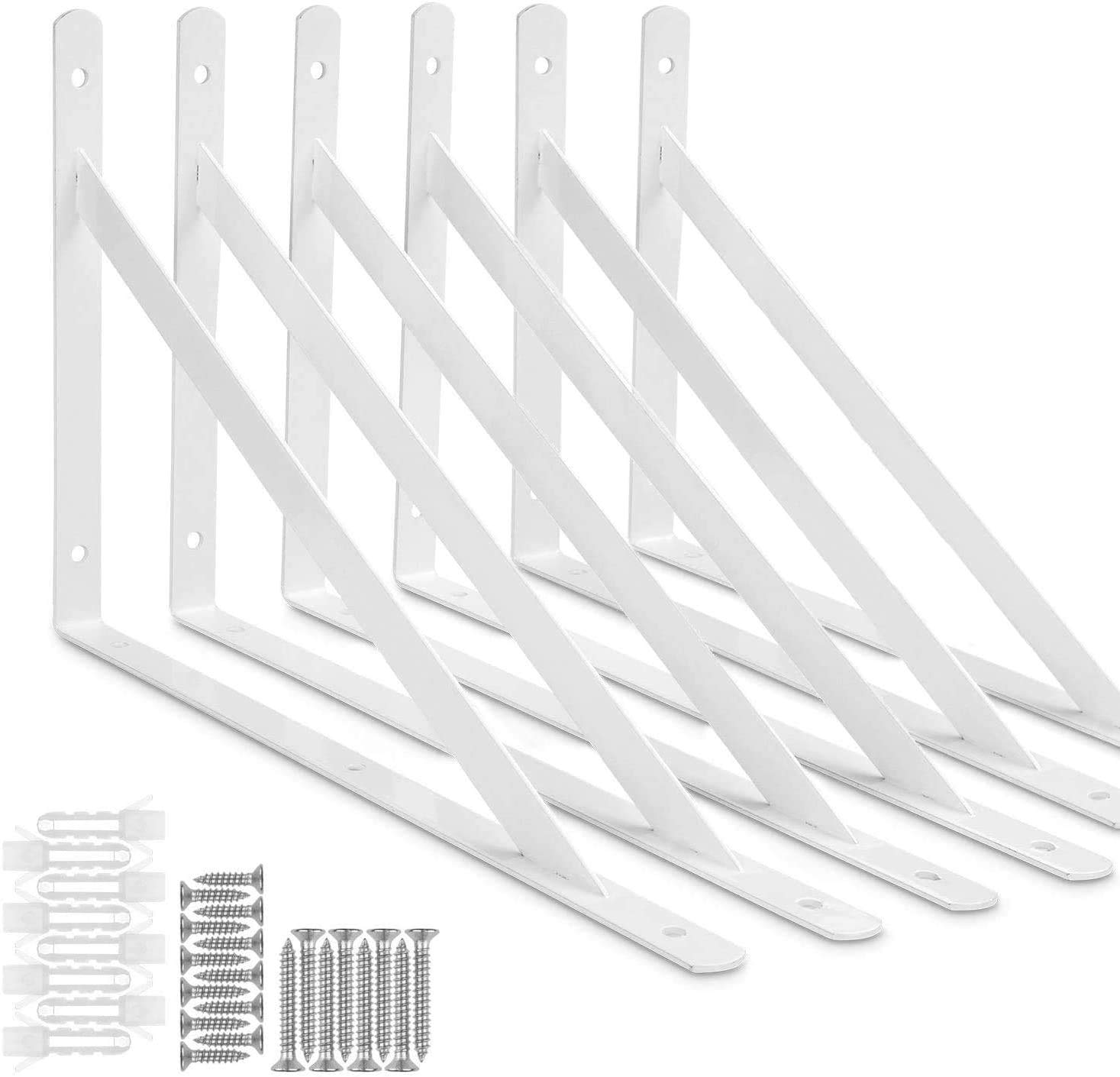 STARVAST Equerre Etagere Murale, 10 Pcs Supports Triangulaires (6, Blanc, 400X250X3MM)