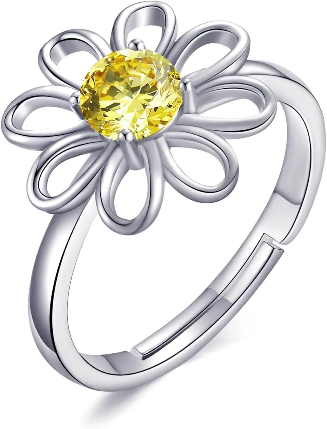 Adjustable Crystal Daisy Ring Created with Zircondia® Crystals