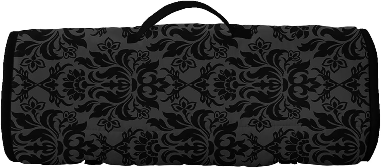Axolotl Black Damask Slumber Bag, Bohemia Boho Elegant Floral Nap Mat, Dark Gothic Floral Sleeping Mat for Teens, Retro Middle Eastern Flowers Roll up Portable Sleeping Bag for Traveling, 50" L*21" W