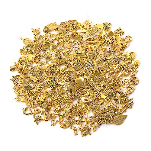 AleapDoll 200/300pcs Wholesale Bulk Charms for Jewelry Making Supplies Bracelet Charms Necklace Pendant Earring Tibetan Antique Gold Craft Supplies DIY Accessories (A Set of 300pcs)
