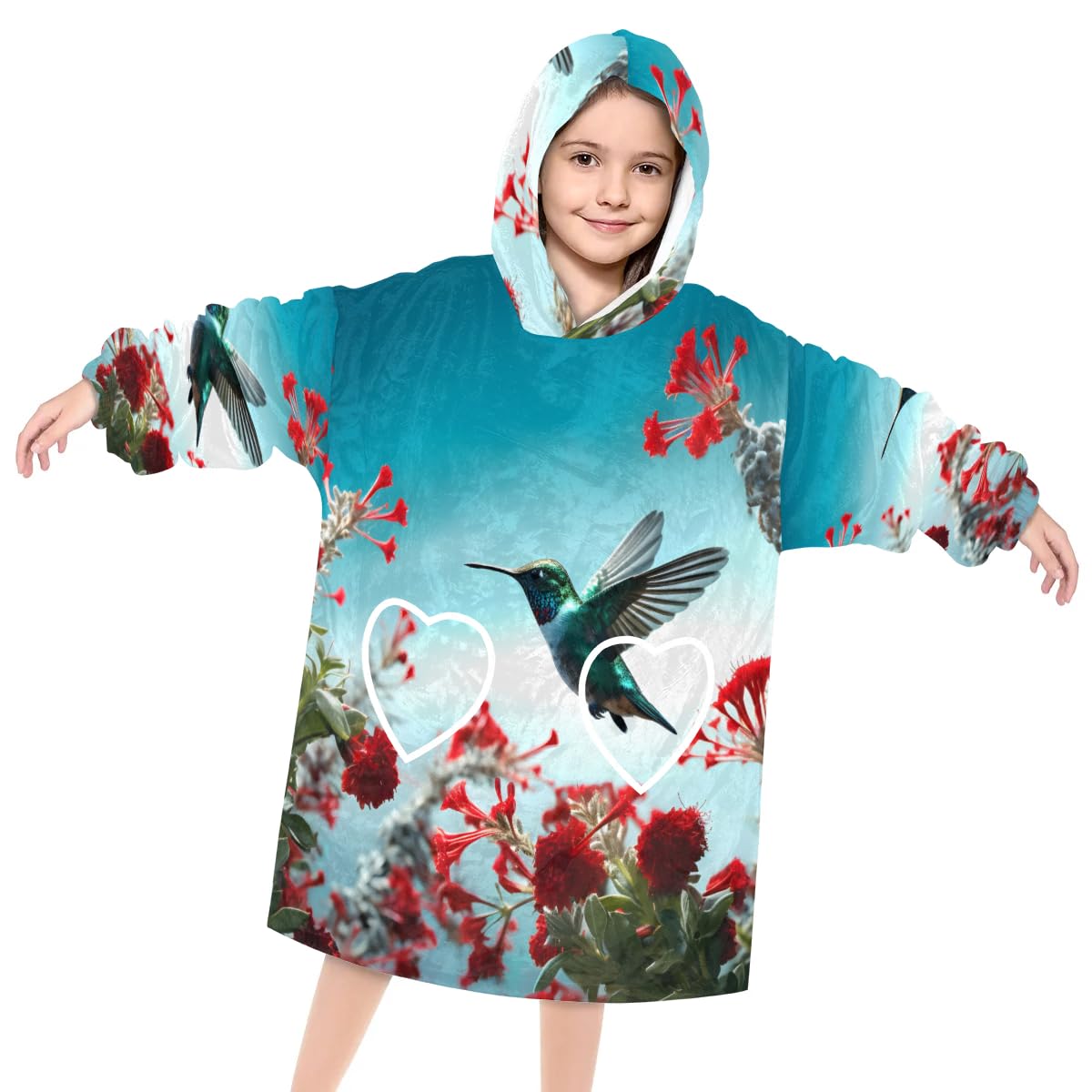 Wearable Blanket Hoodie for Kids, Attractive Birds Fleece Sweatshirt Blanket Oversized Blanket Sweatshirt with Pocket Flannel Warm Hooded Blanket 6-10 Year Old Girl Boy Gift, One Size