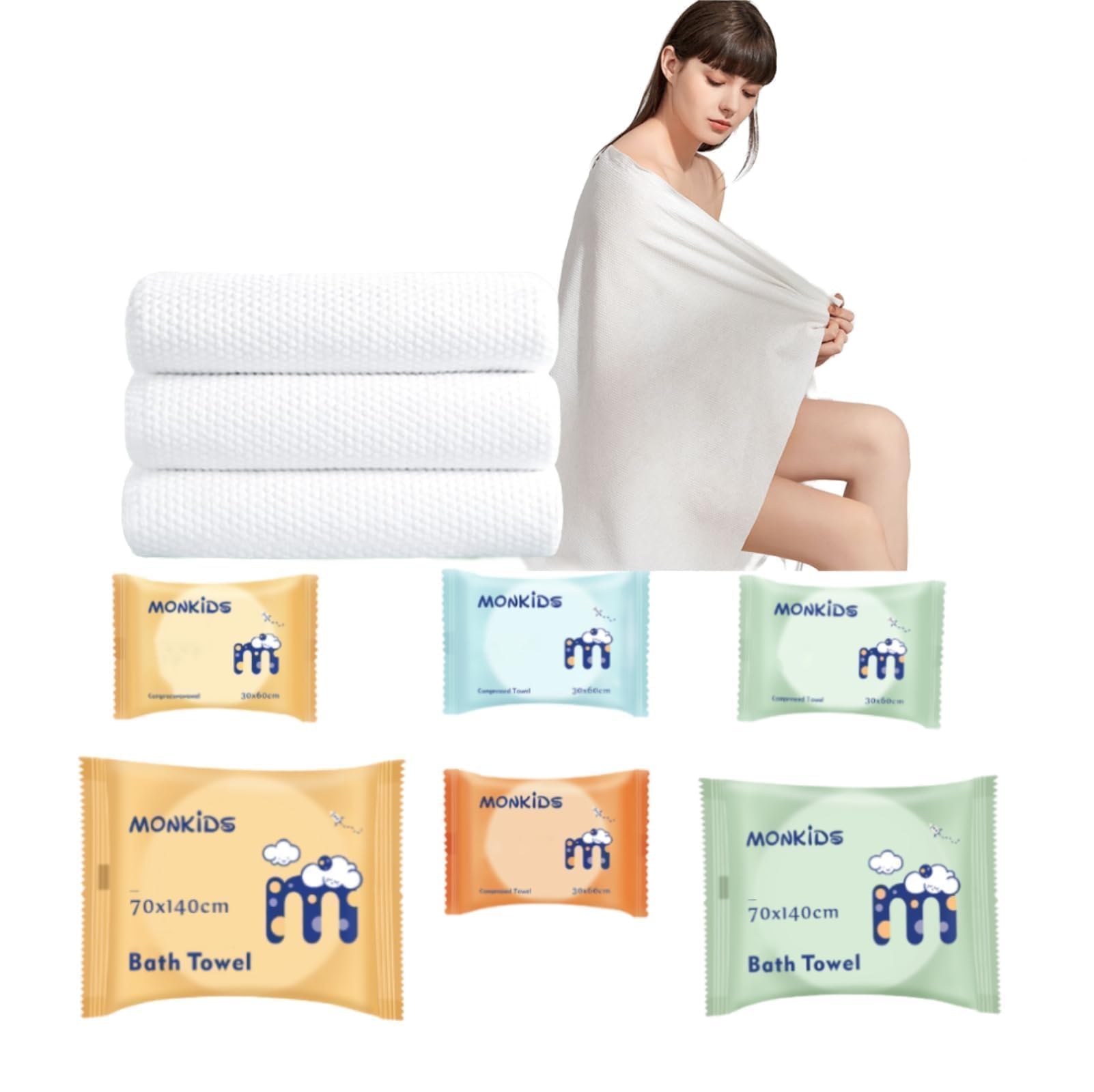 KASTWAVE Travel Towel Set, Disposable & Reusable Towel Set - Pack of 6, Including 2PCS 55" x 28" Bath and 4 PCS 22" x 11" Face Towels for Hotel Camping Sports Hiking Beach Swim Vacation