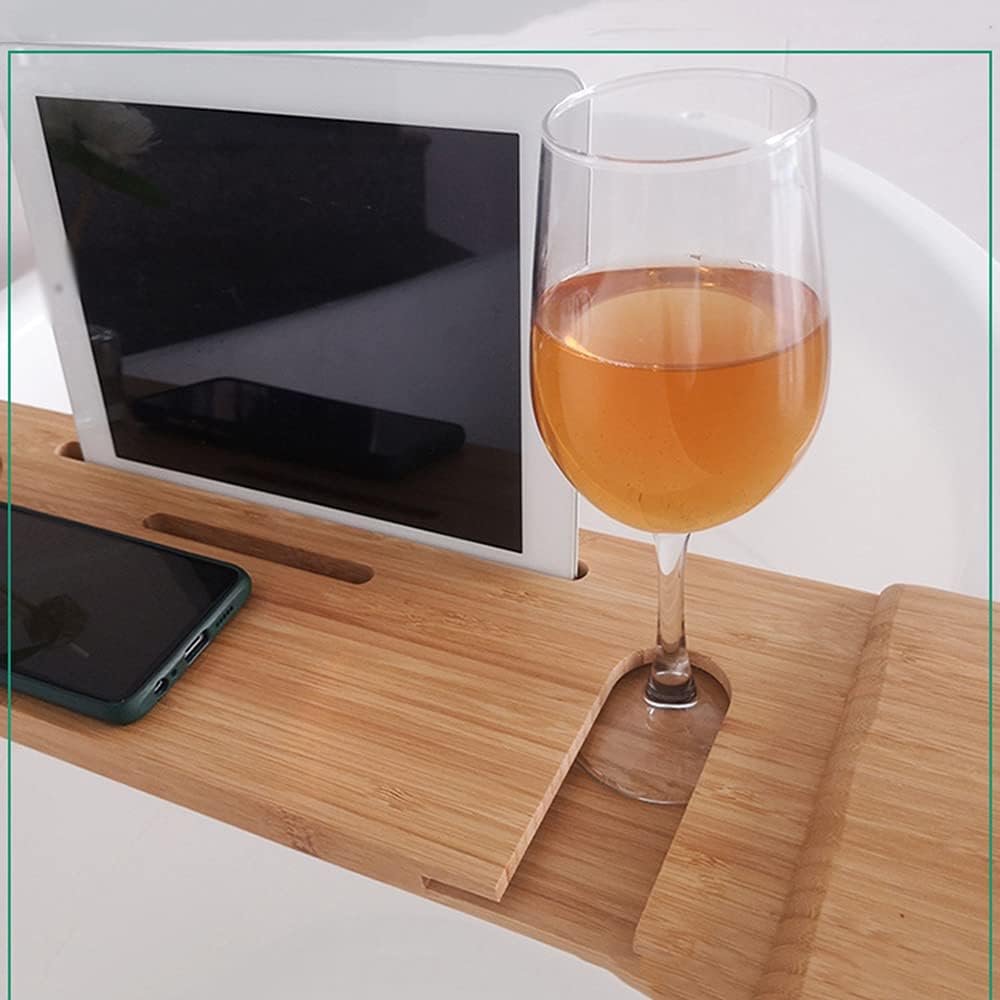Bamboo Bathtub Tray Wooden Bathroom and Bed Tray. Table with Extended Side. Reading Stand. Mobile Phone and Wine Glass Stand. Gifts for Friends image 4