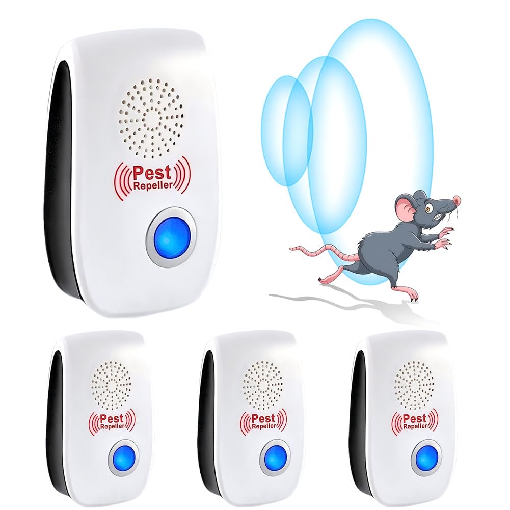 Repelente Ultrasónico de Plagas, 4 Pack Electrónico Repelente Mosquitos Insectos Control de Plagas, Cucarachas, Mosquitos, Arañas, Roedores