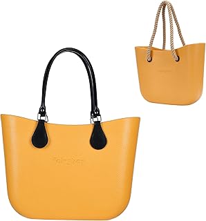MRMIMI Rubber Tote Handbag with Rope Handles and Faux Leather Strap Lightweight Waterproof Shoulder Bag with EVA Foam Rubber (Yellow)
