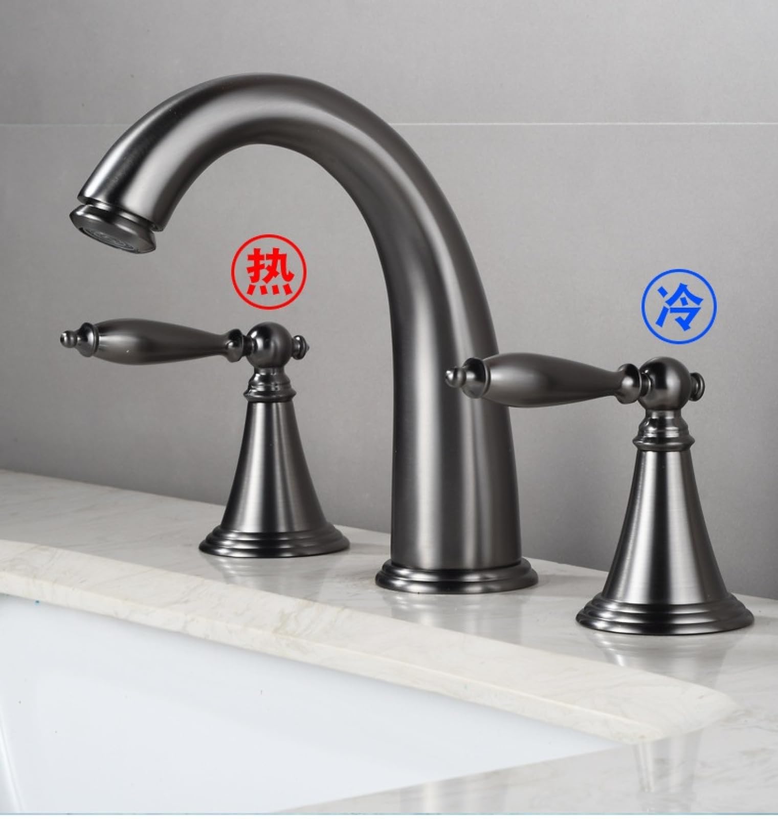 Amazon | バスルーム水栓三つ穴洗面器 湯水蛇口 ダブルハンドル 分割三