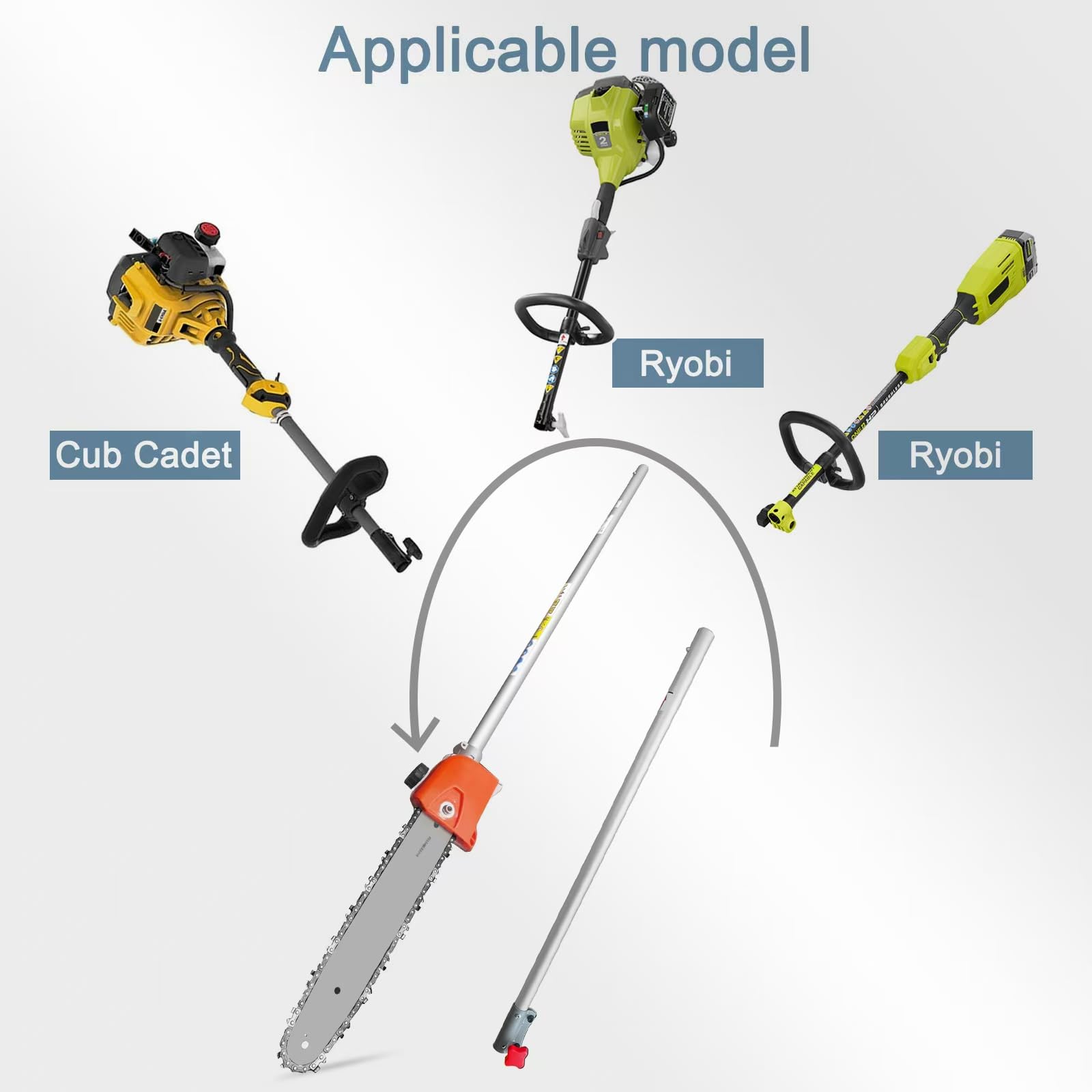 Accesorio de sierra de poste para recortadoras de cuerdas, sierras de poste y cabezales de potencia, se adapta a Hus 128LD, Dewalt y otros modelos más suaves Powerheads (plateado)