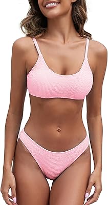 Fanuerg Women's Ribbed Bikini Sets Scoop Neck Cheeky Swimsuit Textured Two Piece Bathing Suit
