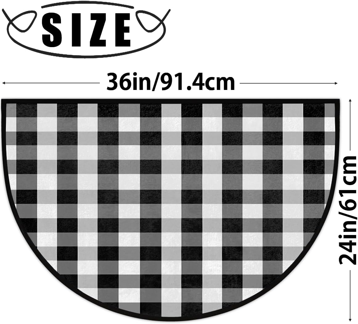 AUUXVA Modern Buffalo Plaid Half Round Door Mat Indoor Entrance, White Black Plaid Pattern Non Slip Absorbent Doormats, 24 x 36 Wear Resistant Semi Circle Floor Mats Area Rugs for Home Kitchen Patio