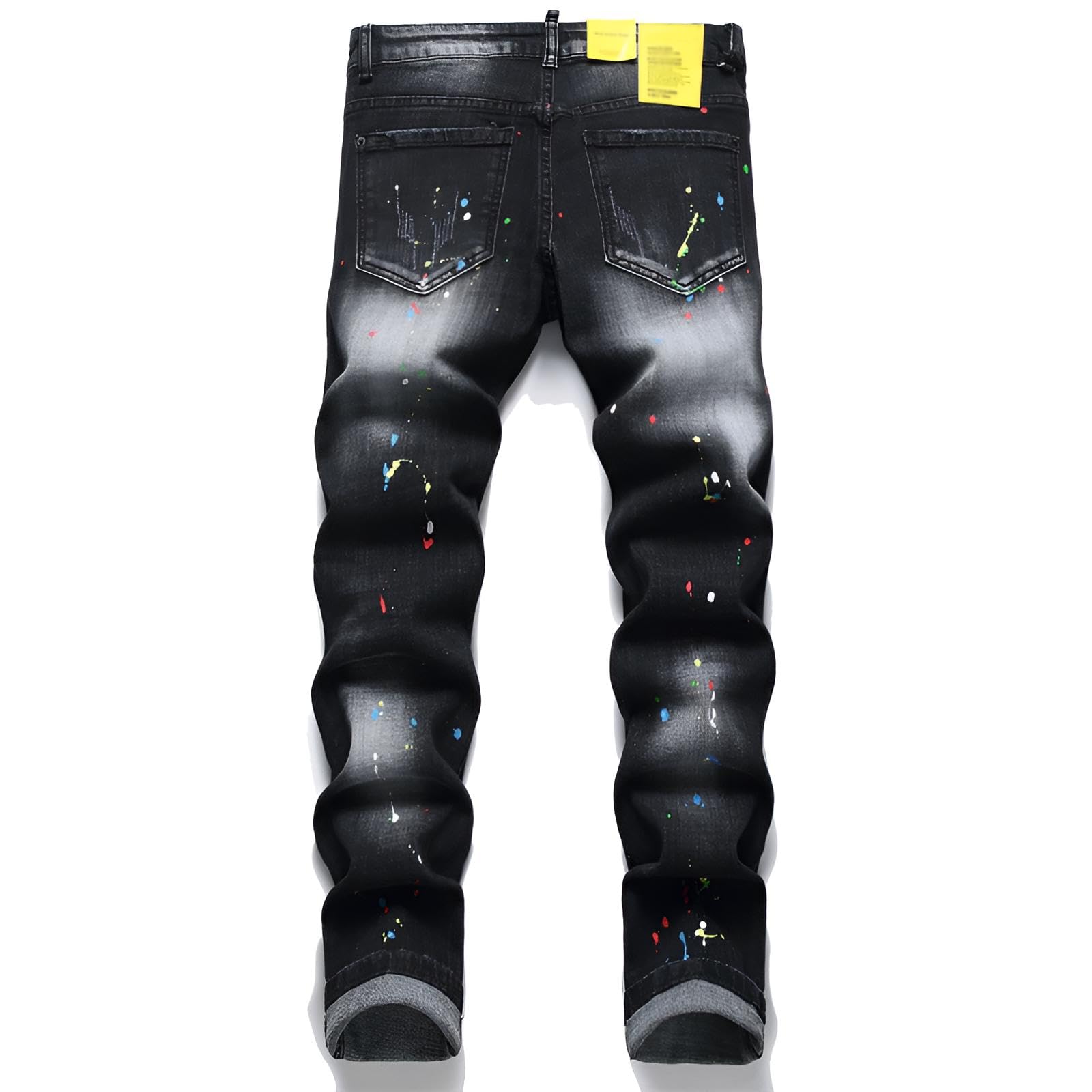 Vaqueros Hombre Slim Fit – Pantalones de Mezclilla Elástica con Diseño de Roturas, Estilo Hip-Hop Streetwear Y2K, Efecto de Salpicado de Tinta, Moda Casual y Versátil