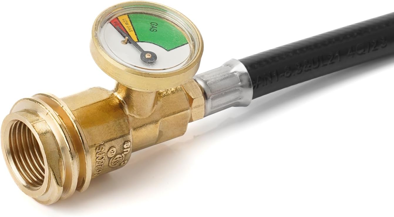 Stanbroil 5 FT Propane Hose with Standard P.O.L. and Gauge, Leak Detector Replacement for Propane Appliances (Pack of 2)