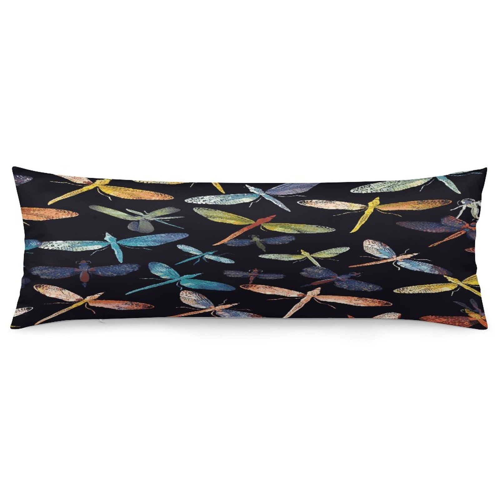 Colorful Dragonfly Body Pillow Cover Luxury Long Body Pillow Pillowcase with Hidden Zipper Breathable Soft Cozy Pillow Case Wrinkle Fade Resistant Pillowcase 20''×54''