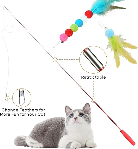 Miniatura 2 de Juguetes para gatos de interior, 13 paquetes interactivos de varita para gatos con juguetes de plumas y teasers, divertidos juguetes para gatos para