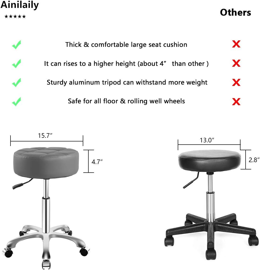 Rolling Adjustable Stool with Wheels for Work Medical Tattoo Salon Office,Swivel Desk Esthetician Hydraulic Stool Chair (Grey) : Beauty & Personal Care
