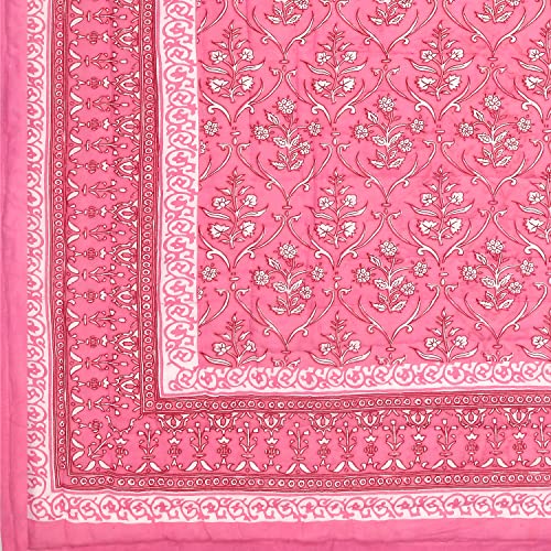 Image of BLOCKS OF INDIA Cotton Single Size Quilt Hand Block Print for Light Winters (60X90 Inches) (Pink Reversible, 300 Tc)