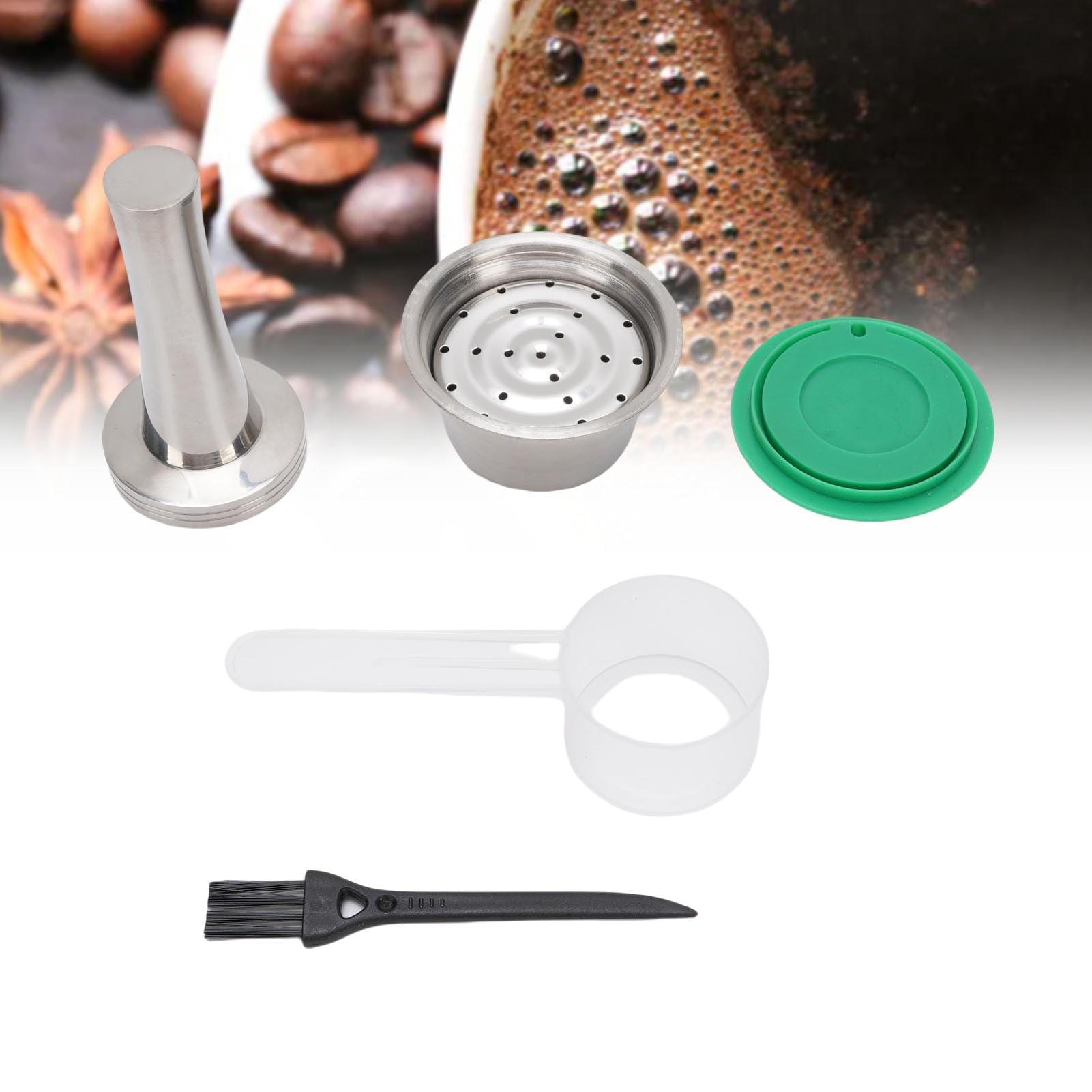 Cocoarm Cápsula de café de Acero Inoxidable Kit de Cápsulas de café Reutilizables con Cuchara Manipuladora Juego de Cepillos para Elaboración de Cerveza Casera Diseño de Acero Inoxidable Duradero