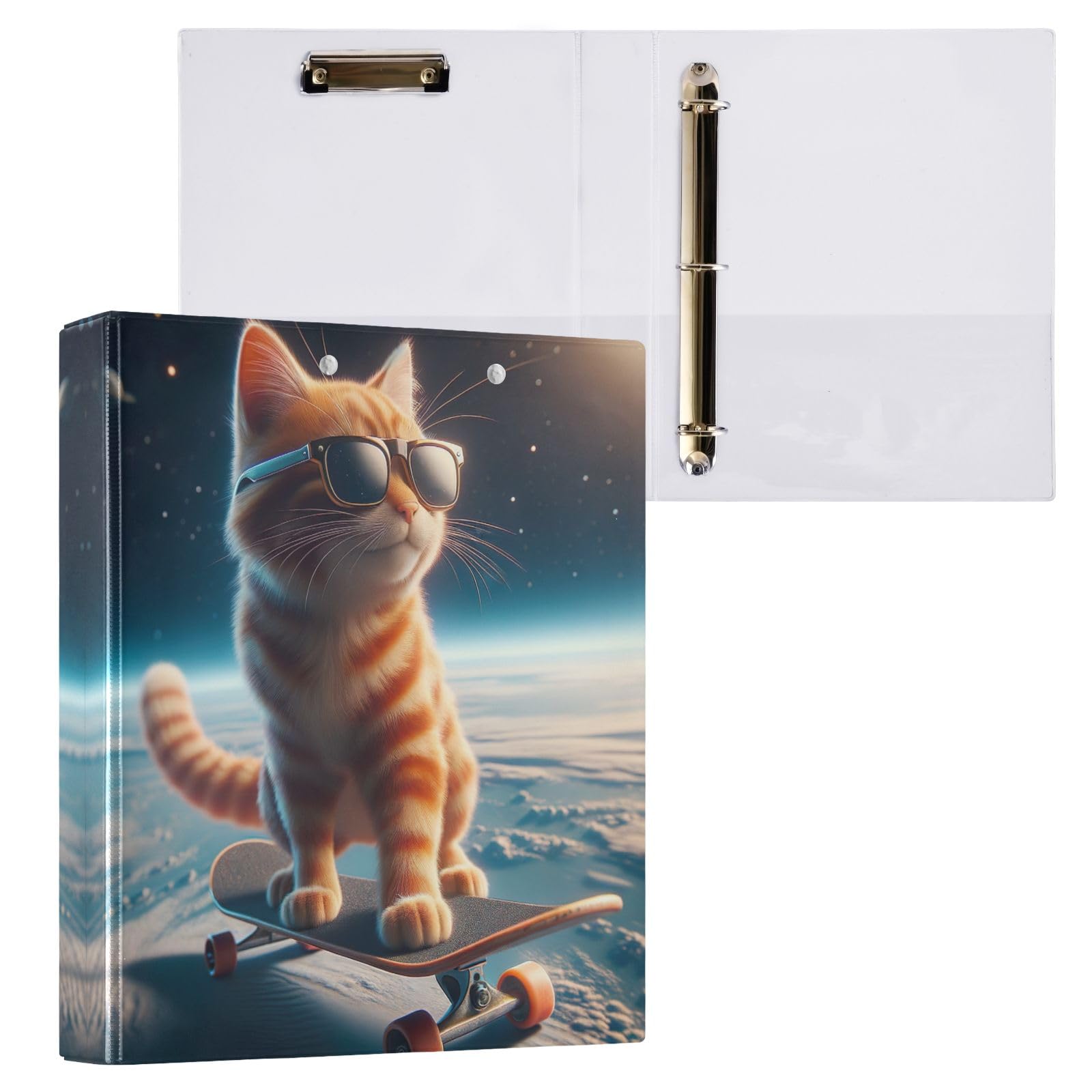 Cool Space Cat - Raccoglitore a 3 anelli da 3,8 cm, resistente, con 3 tasche interne, decorativo, per materiale scolastico, confezione da 2