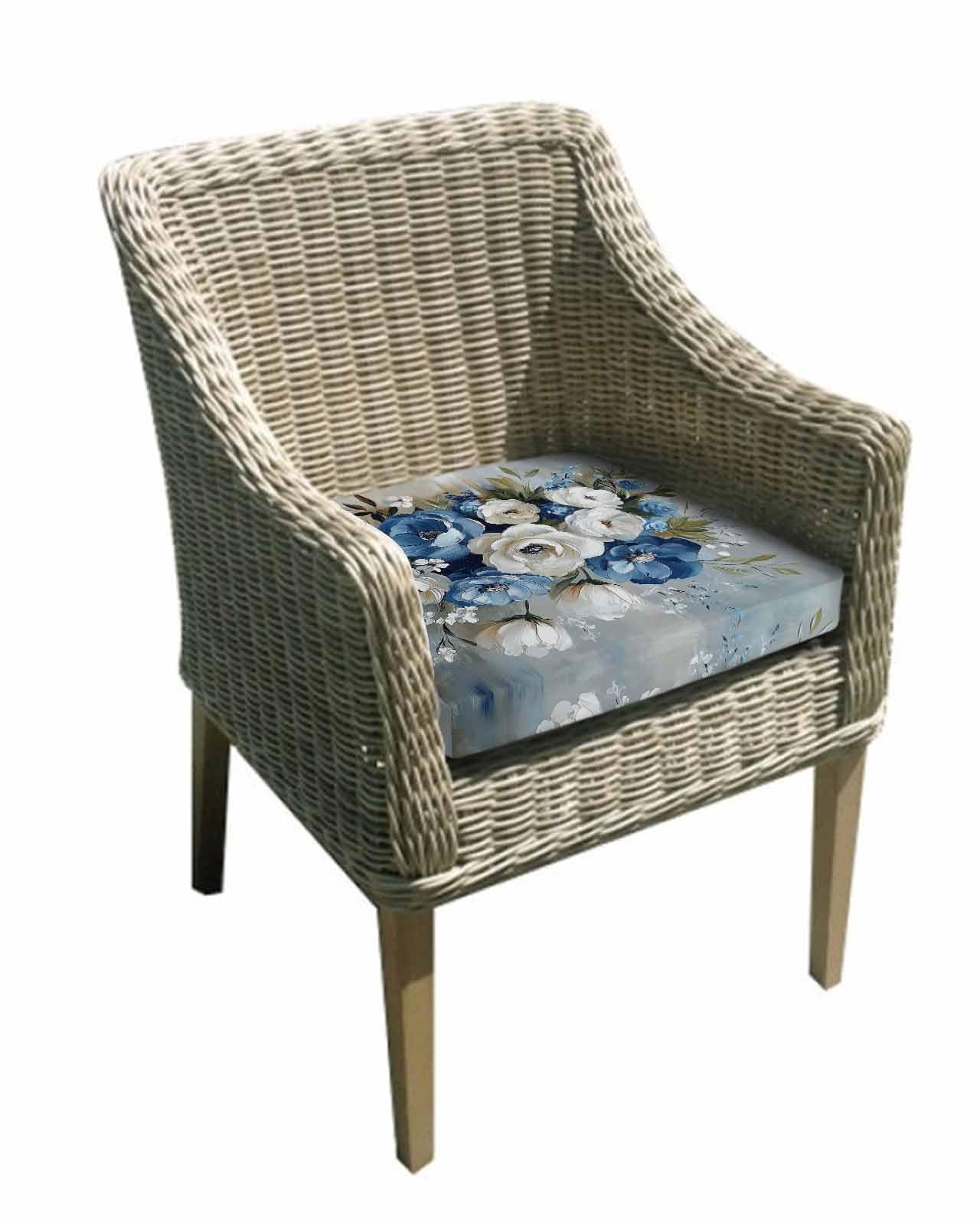 Hokiten White Blue Spring Floral Outdoor Cushion Chair Cover Set of 2 - Waterproof Couch Seat Covers, Vintage Botanical Farmhouse Patio Furniture Protector Cushions Slipcovers for Sofa/RV, 22