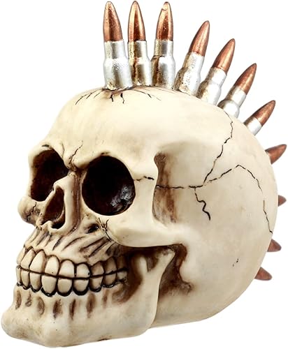 ebros regalo Rebel Bullet Mohawk Punk Cráneo Figura 7,5"de largo munición Rifle Militar esqueleto cabeza estatua
