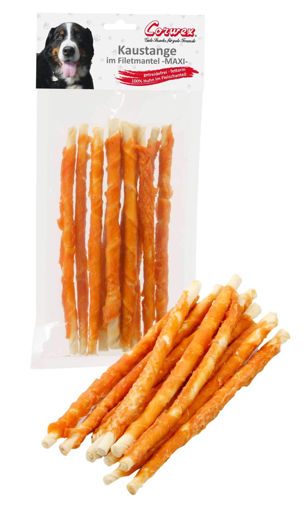 Corwex Bâton à mâcher Maxi (8 x 300 g, poulet) gainé de viande, sans céréales, collation à mâcher de qualité supérieure pour chiens sensibles