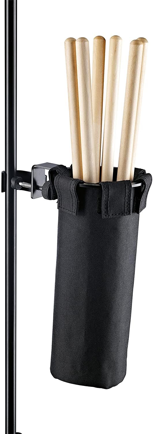 K&M 16450 Drum Stick-Halter - Schwarz Stahl, Nylon - stabiler Köcher zum Festklemmen - für mehrere Trommelstöcke