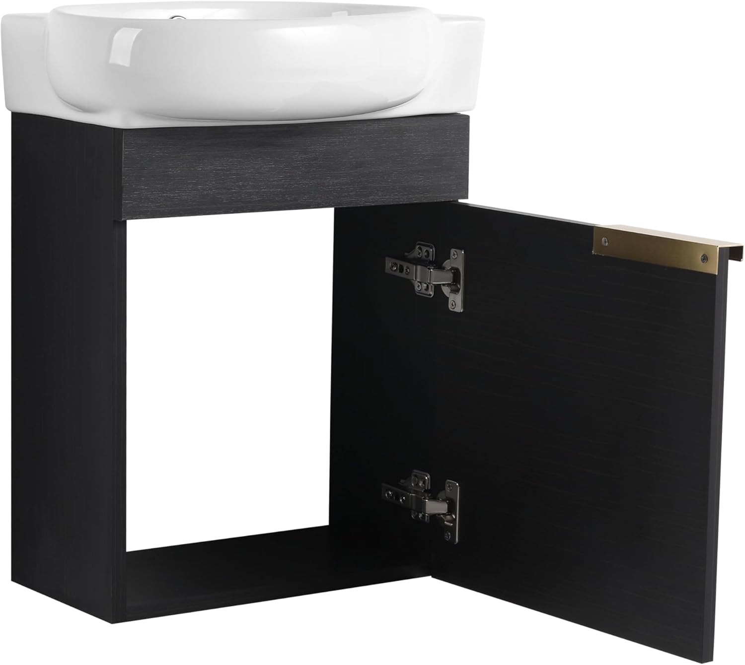 16" Wall Mounted Bathroom Vanity with Sink, Modern Floating Cabinet with Ceramic Basin&Soft Close Door, Bathroom Vanity Storage Cabinet Set for Small Bathroom