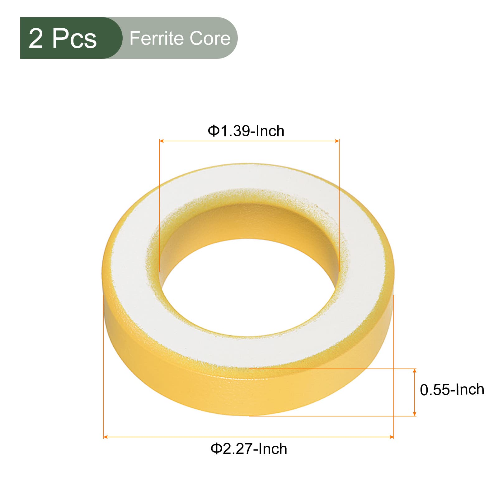 YOKIVE 2 Pcs Toroid Core, Ferrite Chokes Ring Iron Powder Inductor Ferrite Rings, Good for Power Transformers (Yellow White, 33.7mm x 19.3mm x 11.3mm)