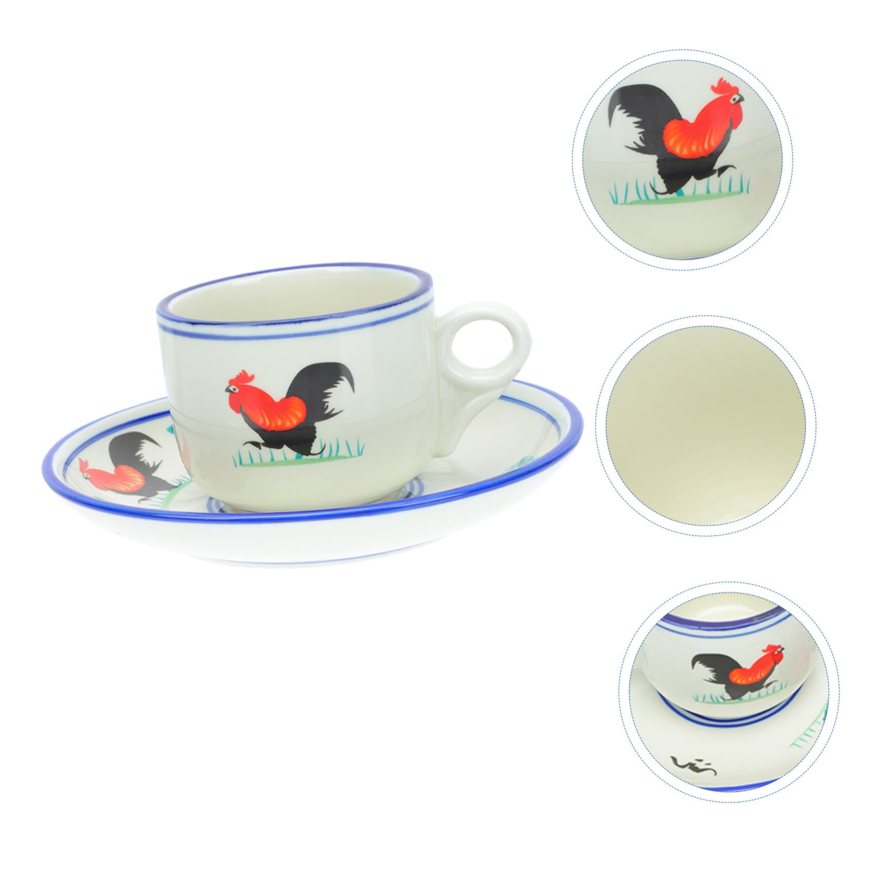 COLLBATH Retro Emaille Kaffeetasse mit Hahn Motiv Hitzebeständiger Griff und Sicher Runder Rand Geschenk für Feiertage Vintage Stil mit Filigraner Verarbeitung