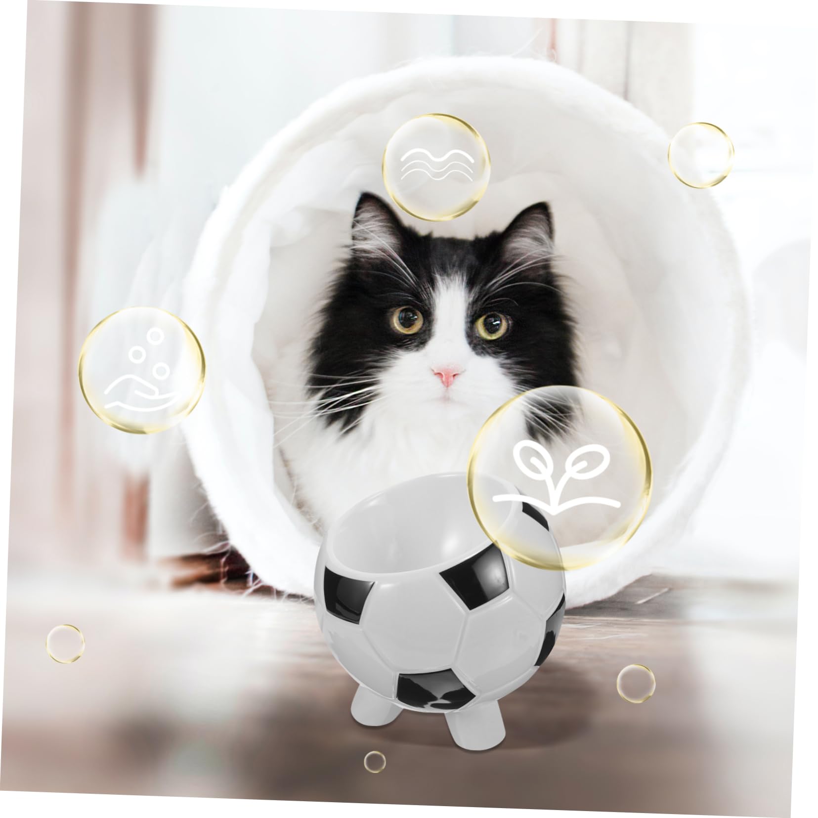 Ciotola per Animali a Tema Calcio in Ceramica per Cane e Gatto | Base Ampia, Finitura Liscia, Facile da Lavare, Adatta a Pappa e Acqua per Cuccioli
