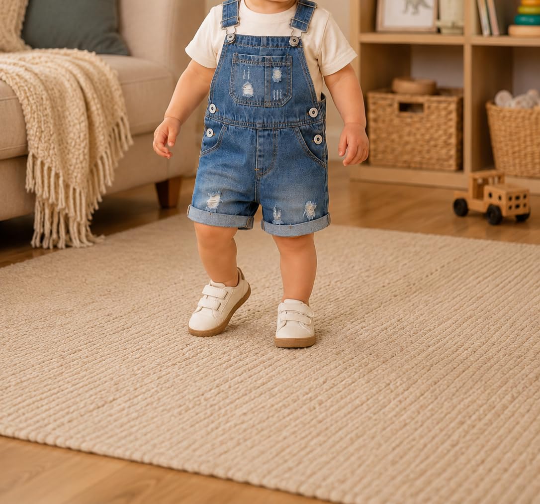 KIDSCOOL SPACE Salopette en Jean pour Bébé Fille Garçon, Short en Jean d'Été pour Tout-Petit