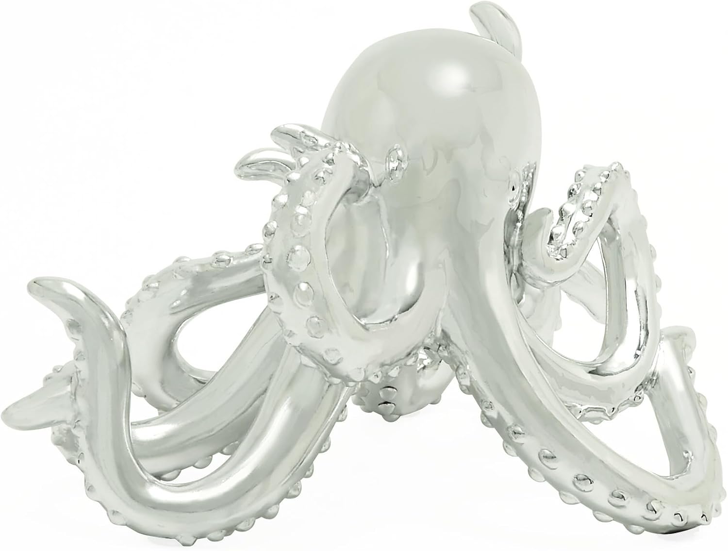 Deco 79 Polystone Octopus Decorative Sculpture Home Decor Statue with Long Tentacles and Suctions Detailing, Accent Figurine 12" x 7" x 7", Silver