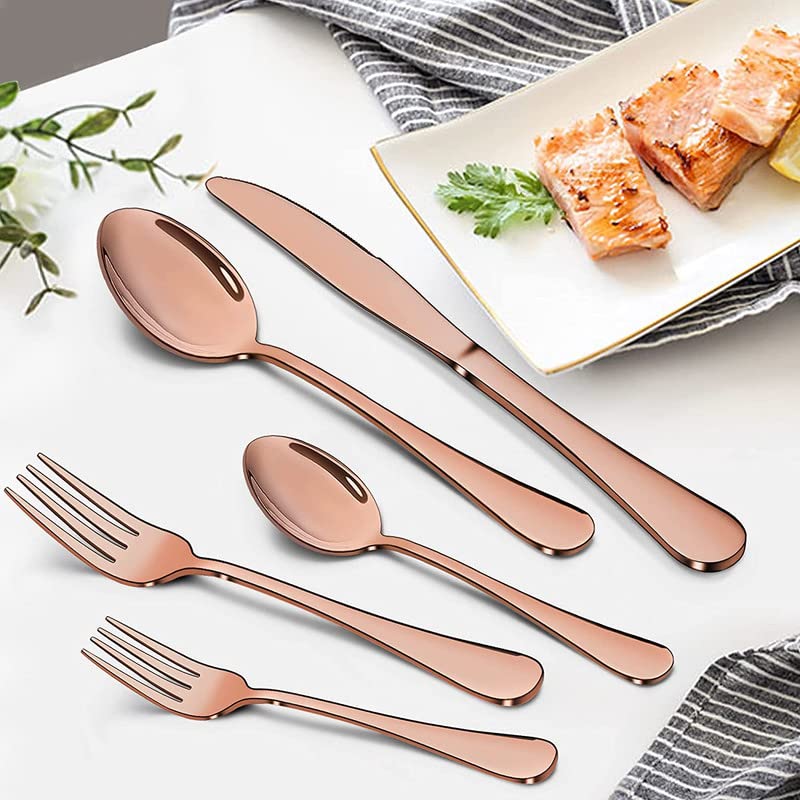 Image of YANCI 10 Pieces Cooking Rosegold Flatware Set, Stainless Steel Silverware, Utensil, Cutlery Set - Knife, Fork & Spoon Set, Rust Resistant - Stunning Rosegold Polished Finish (Pack of 10, Rosegold)