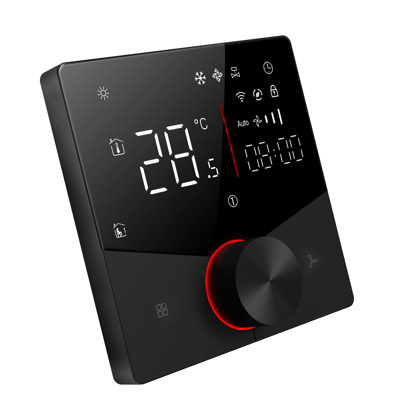 Jeffergarden Termostat Wi-Fi, Energooszczędny Programowalny Sterownik z Pokrętłem LED do Klimatyzatorów, Zakres 5-35 ℃ dla Nowoczesnych Domów (BLACK)