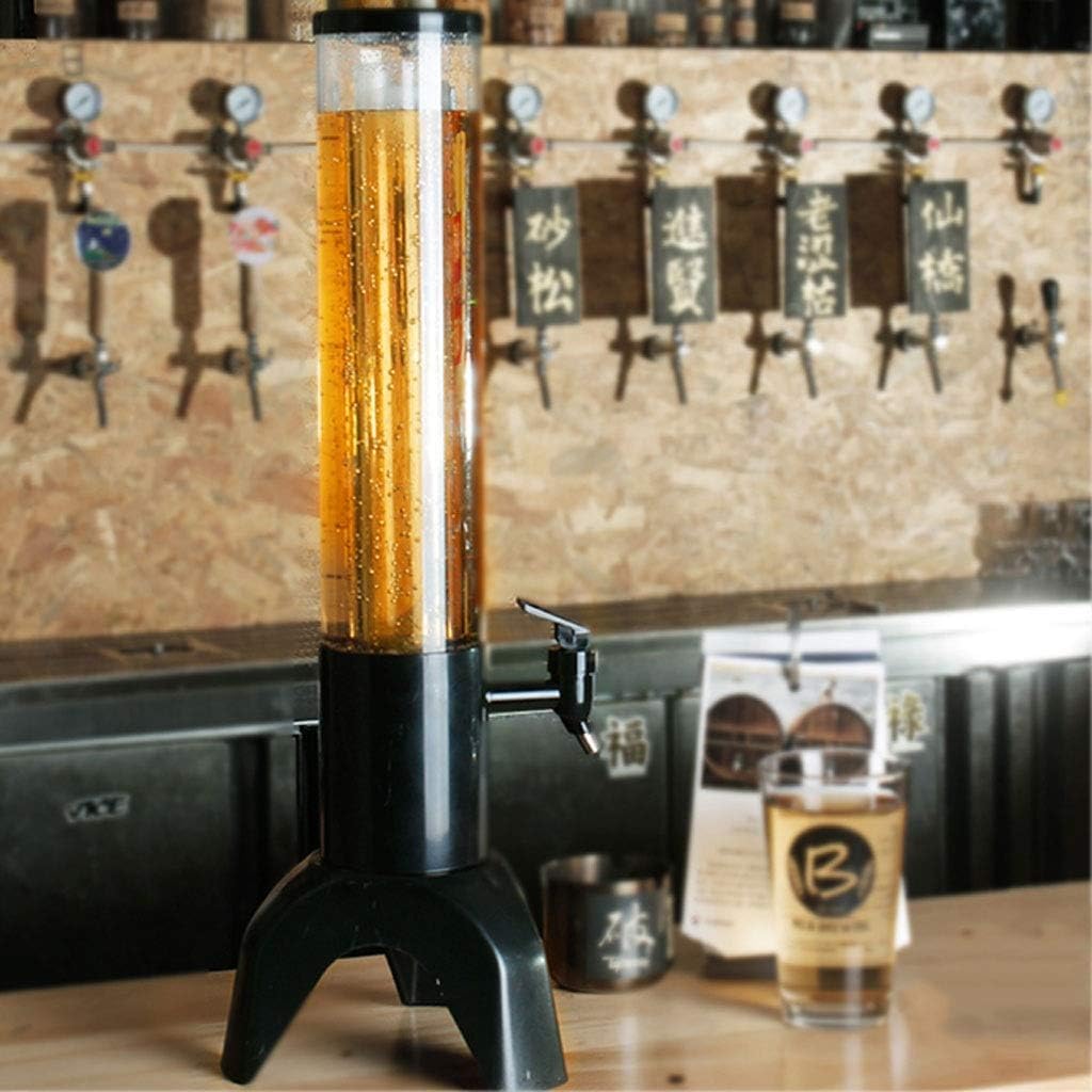 Dispensador Torre de cerveza de 3L/101OZ con trípode ABS estable, torre de bebidas con grifo, tubo de hielo y luces LED, dispensador de bebidas contenedor de cerveza Cerveza