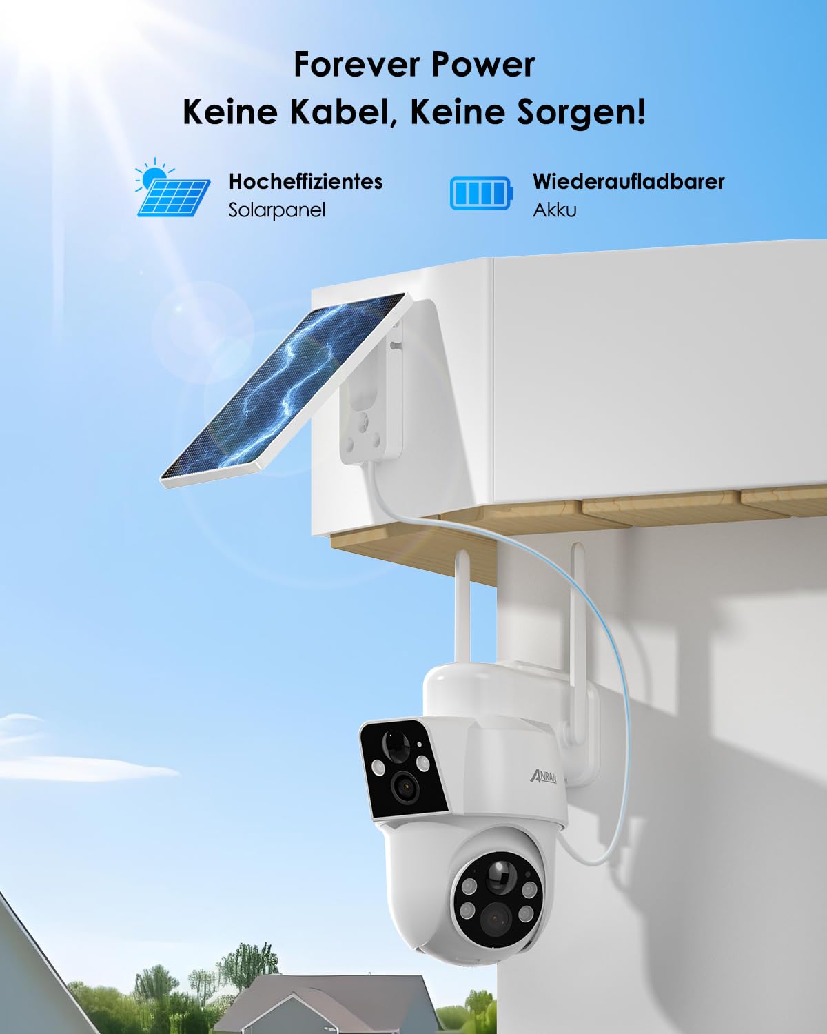 ANRAN 2MP+2MP Dual-Lens Überwachungskamera Aussen Sola WIFI6,180°/360°PTZ