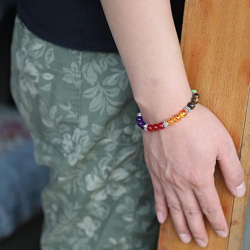 Miniatura 6 de HEDQFM 2 pulseras de piedra de lava con 7 chakras, aromaterapia, difusor de aceites esenciales, pulseras de cuentas de yoga, pulsera elástica de